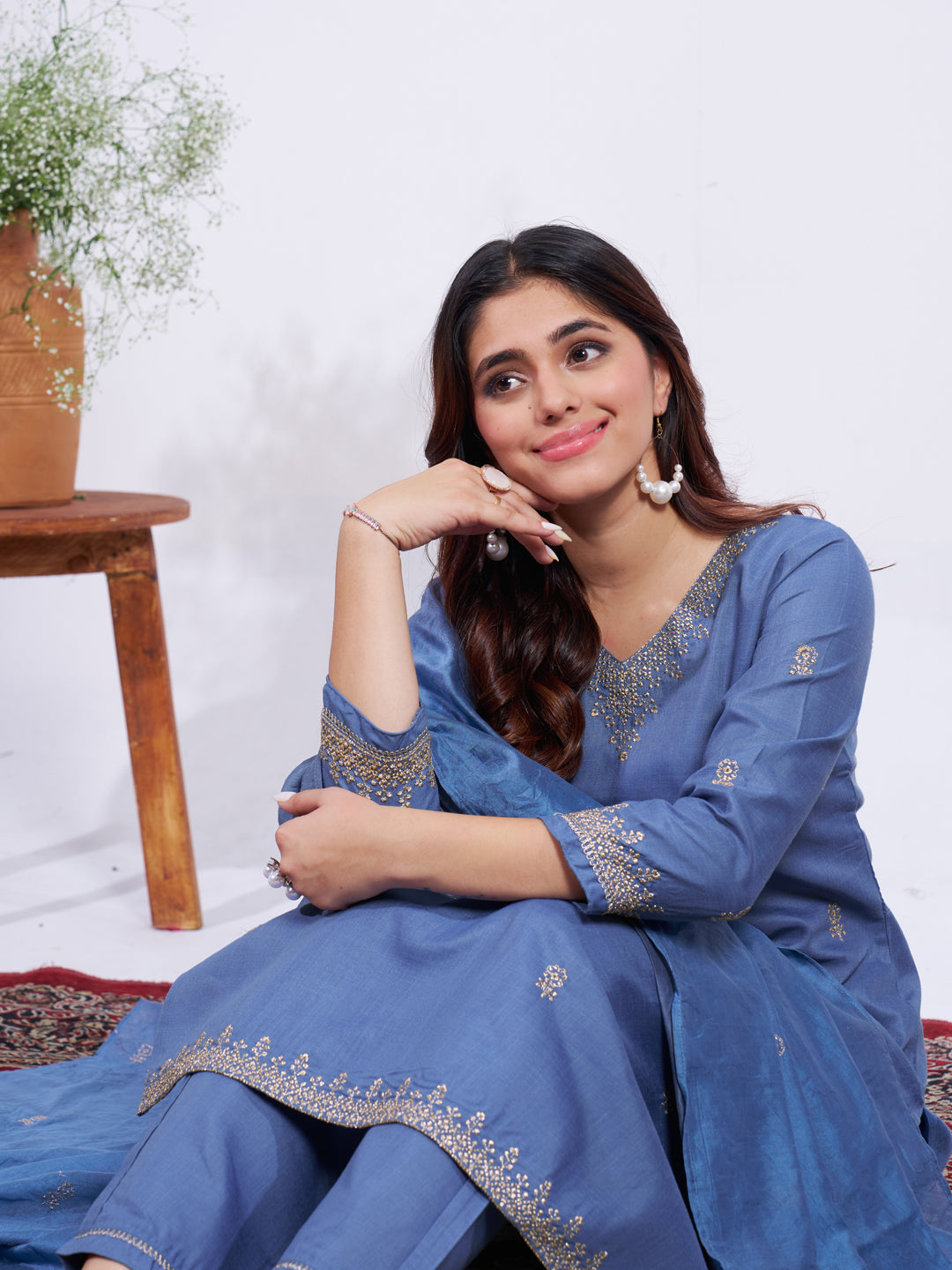 Fully Stiched Rayon Embroidered Kurti Pant Dupatta
