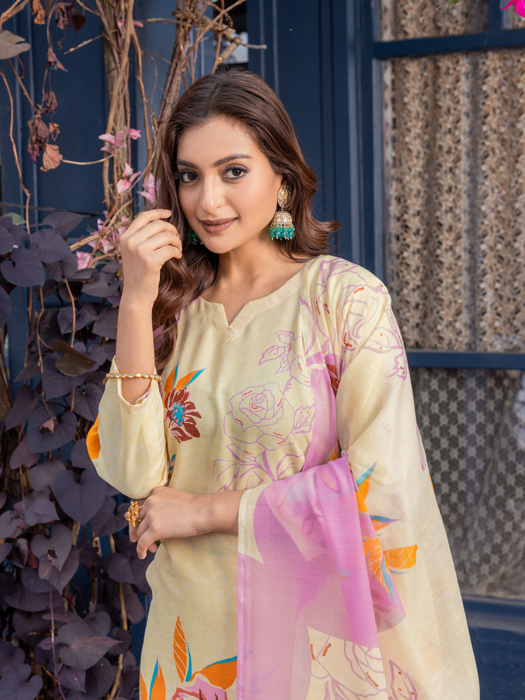 Fully Stiched Cotton Blend Kurti Pant Dupatta