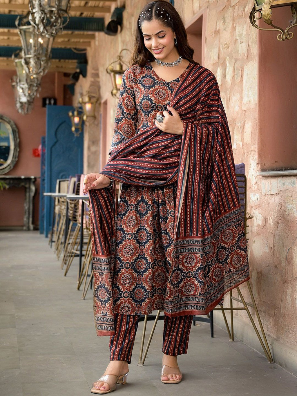 Fully Stiched Rayon Printed Kurti Pant Dupatta