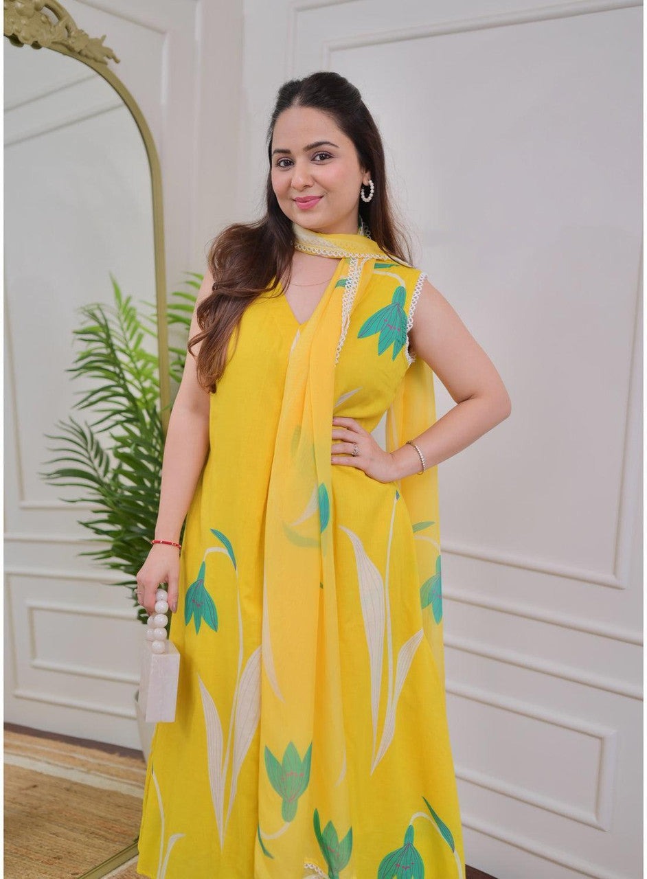 Fully Stiched Rayon Printed Kurti Pant Dupatta