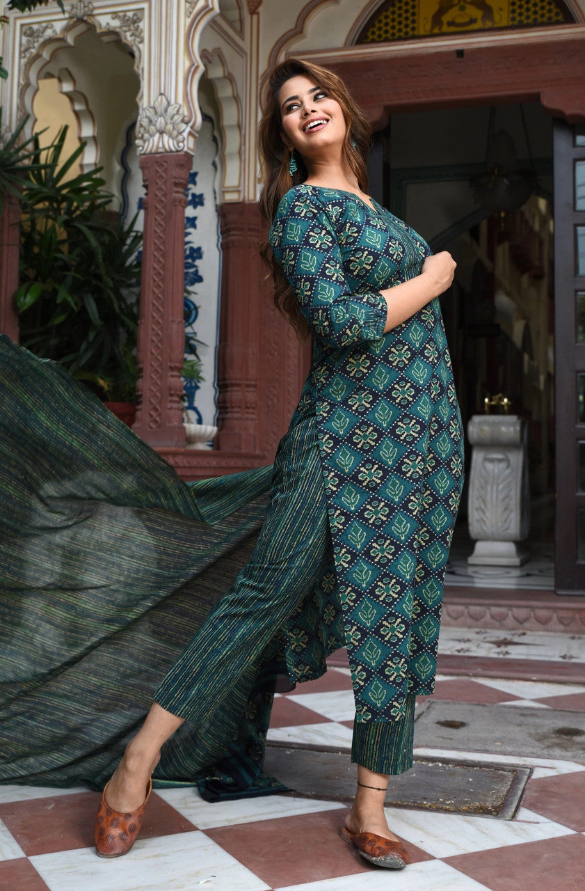 Fully Stiched Rayon Printed Kurti Pant Dupatta