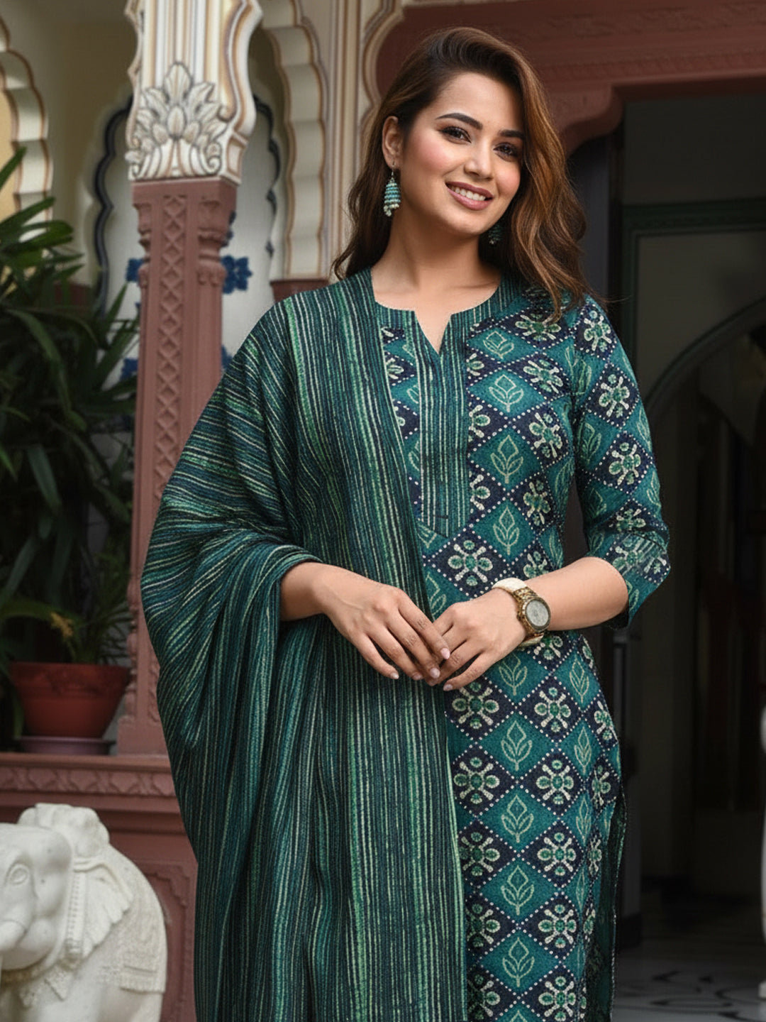 Fully Stiched Rayon Printed Kurti Pant Dupatta