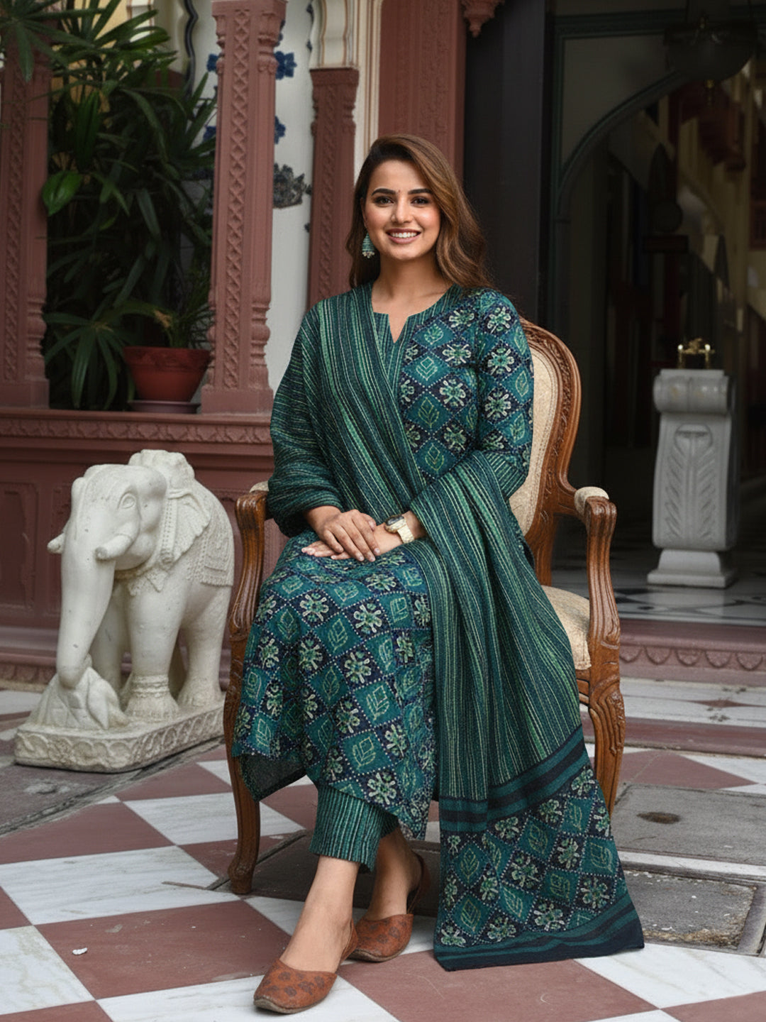 Fully Stiched Rayon Printed Kurti Pant Dupatta