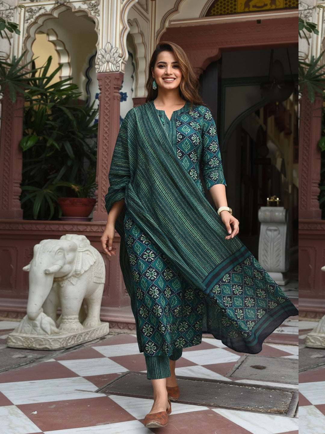 Fully Stiched Rayon Printed Kurti Pant Dupatta